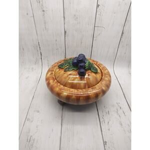 Vtg Austria Bowl w/ Grapes Lid Footed Handle Trinket Candy Dish